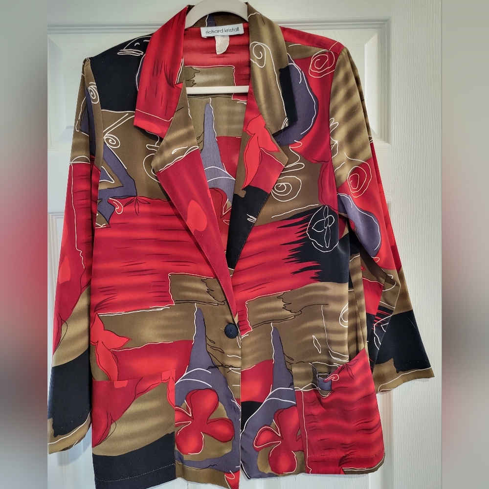 Vintage 80s Richard Kristall Womens Color Block Abstract Blazer Jacket